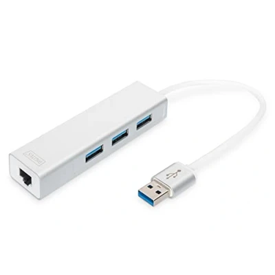 Bild av DIGITUS USB hubb 3 portar RJ45 Ethernet anslutning Super Speed 3.0 5 GBit/s Gigabit LAN Aluminiumhölje