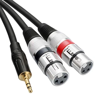 Bild av TISINO Dubbel XLR till 3,5 mm uttag mikrofonkabel, obalanserad 2 hona mini jack 1/8 tum Y splitter breakout bly 3 m