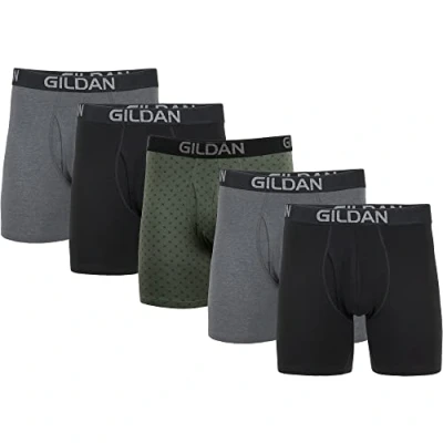 Bild av Gildan herr Boxerkalsonger Cotton Stretch Boxer Brief, Multipack, Blk/ljung mörkgrå/grön midnatt (5 pack), L