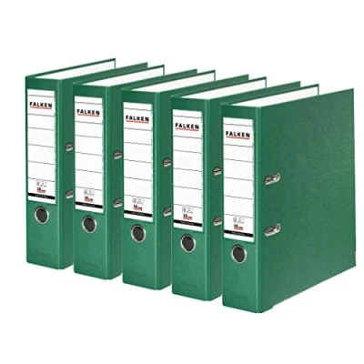 Bild av Original Falken 5 Pack PP Color Plastmappar. Made in Germany. 8 cm bred DIN A4 grön vegansk. Perfekt för kontoret och hemmet. brevmapp kontorsmapp plastmapp slitsad mapp ringpärm