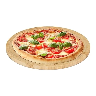 Bild av Relaxdays Pizzatallrik, naturlig bambu, Ø 32 cm, serveringsbräda för pizza, flammkakor, ost, rund pizzabräd, natur, 1 styck