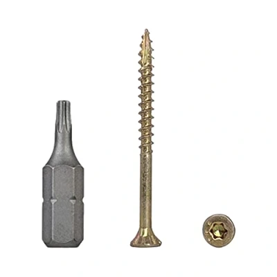 Bild av (paket med 200 st) zinkpläterat stål 3,0 x 40 mm gula träskruvar, torx huvud, typ 17, försänkt partiell tråd, spånskivskruvar (200, mm)