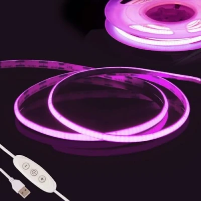 Bild av USB COB LED remsa 5V 2 m, Fosingut Dimbar Rosa TV bakgrundsbelysning 4mm,CRI90+ 960LEDs Strip Remsor ljuskedja,Flexibel Självhäftande Band för Spegel,Skåp,Bil,Hem DIY Decor