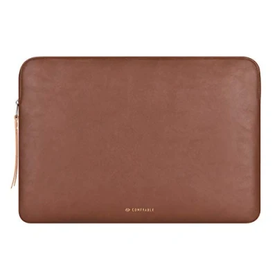 Bild av Bekvämt laptopfodral kompatibelt med 16 tums MacBook Pro M2 2023 &amp; M1 2021 2019 15 tum Air (Loose Fit) 2023, smal skyddande PU läderväska vattentätt fodral för Mac, brun