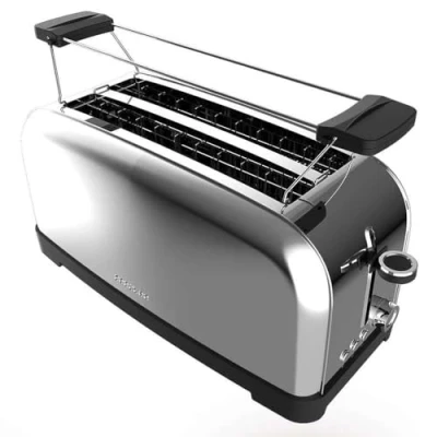 Bild av Cecotec Vertikal Brödrost Toastin&#039; Time 1500 Inox. 1500W Effekt, Dubbel Lång Öppning Och 3,8 Cm Bred Öppning, Övre Stänger, Rostfritt Stål, Automatisk Avstängning Pop Up, Smuluppsamlare