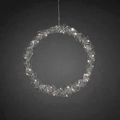 Bild av Konstsmide LED metallkrans, silverfärger, 40 varma vita dioder, 4,5 V, inomhus, transparent kabel 1789 303