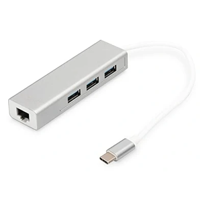 Bild av DIGITUS USB 3.0 Type C Hub med Gigabit LAN adapter 3x A 5 Gbit/s 1x RJ45 1 Plug &amp; Play Silver