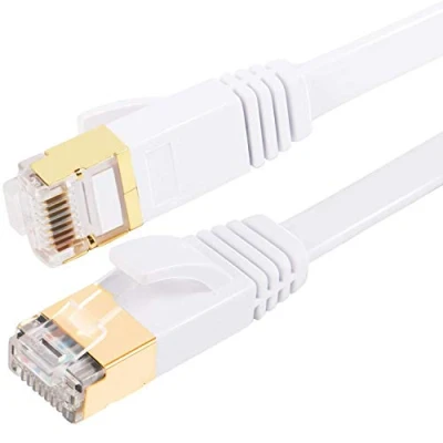 Bild av Fumitt Cat 8 Ethernet kabel 1 m, hög hastighet platt Gigabit RJ45 Lan Internet nätverkskabel patchkabel 40 Gbps 2000 MHz för switch, router, modem, bärbar dator, PC (vit)