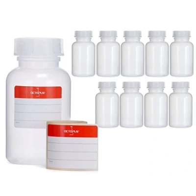 Bild av 10x 250 ml flaskor med bred hals av LDPE skruvlock, tomma kemiska flaskor, laboratorieflaskar lock som förvaringsbehållare för laboratoriet, köket eller hobbyen
