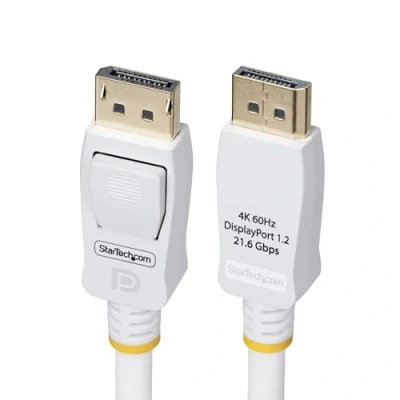 Bild av StarTech.com 3 m DisplayPort 1.2 kabel, VESA certifierad, 4K 60 Hz, 21,6 Gbps, låsta DP kontakt, bildskärmskabel, vit
