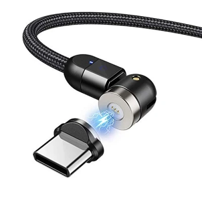 Bild av Magnetisk 3in1 USB C kabel 1 m vinklad Maclean Energy MCE474 i svart, stöder snabb laddning 9V / 2A, 5V 3A, nylonflätning