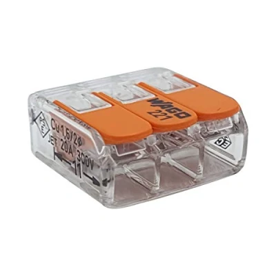 Bild av WAGO 100 stycken 221 413 anslutningsterminal 3 ledningar med spak 0,2 4 q mm liten design, transparent