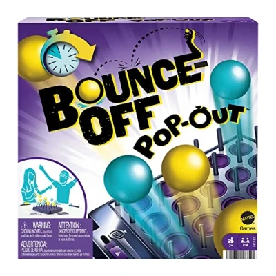 Bild av BOUNCE OFF POP OUT Partyspel för familjer, tonåringar, vuxna, med 16 bollar, 20 utmaningskort, spelbricka timer Present till barn från 7 år, HKR53