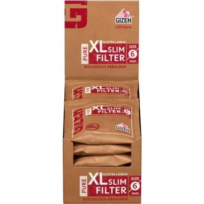 Bild av GIZEH Pure XL smalt filter 6 mm diameter 10 pack á 120 i 19 längd biologiskt nedbrytbart extra lång