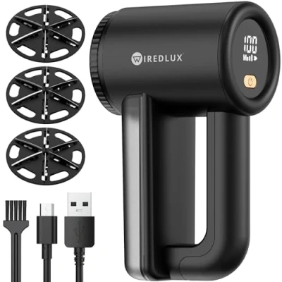 Bild av WiredLux Elektrisk rakhyvel uppladdningsbar anti plysch maskin för kläder och hem 3 växlad Bouloche Cutter enhet, 6 stegs blad, LED skärm, USB kabel, dubbelt skydd