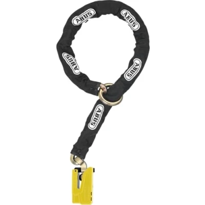 Bild av ABUS Bromsskivlås Granit Detecto XPlus 8077 2.0 gul med kedja 12KS Black Loop kombination av motorcykellås larm och 12 mm tjock stålkedja motorcykeltillbehör