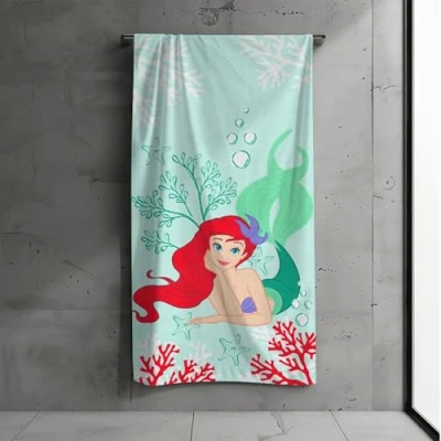 Bild av MTOnlinehandel badhandduk barn, 70 x 140 cm, 100 % bomull, mjuk, absorberande handduk, strandhandduk med Mimmi, Spiderman, Arielle för pojkar och flickor (Ariell)