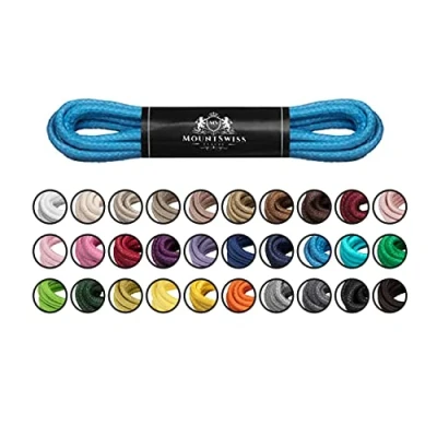 Bild av Mount Swiss Luxury Skoband I vattenavvisande och slitstarka skosnören runda ø 23 mm av fin bomull/vaxad för affärskostym läderskor Ädel Shoelaces längder 45120 cm, blå, 100 cm / 3mm