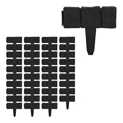 Bild av Relaxdays 40 x staket stenutseende, rabattkant, H B): 10 25 cm, gräskant för plug, plast, svart