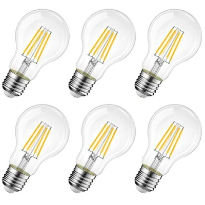 Bild av LVWIT E27 LED glödlampa med glödtråd, A60, 8 W, 806 lm, varm vit 2700 K, 60 W ersättning, icke dimbar, retro, vintage, 6 pack