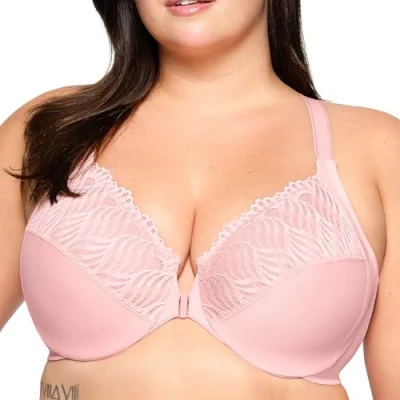 Bild av Glamorise dam plus size front close T back Wonderwire bygel #1246, Rosa rouge, 90H