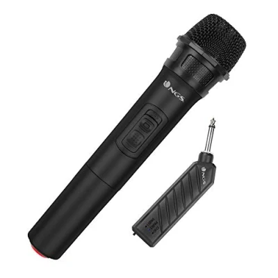 Bild av NGS SINGER AIR Trådlös Dynamisk Sångmikrofon, Karaokemikrofon, VHF Frekvens, Mottagaranslutningsuttag 6.3 mm, Räckvidd 20 Meter, Plug&amp;Play, Lämplig för Turistbuss, Evenemang