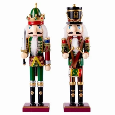 Bild av THE TWIDDLERS 2 Stor Jul Nötknäppare Soldat, Trä, 30cm Klassisk Traditionell Juldekoration Robust och Premiumkvalitet