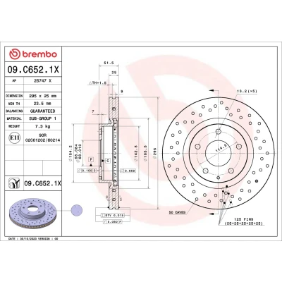 Bild av BREMBO Bromsskiva MAZDA: 3 Hatchback, CX 3, Hatchback 295mm 25mm 5 Hålad/ventilerad invändigt belagd 09.C652.1X Bromsskivor