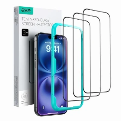 Bild av ESR iPhone 15 Armorite skärmskyddsset, extremt robust härdat glas, ram för enkel applicering, 3 delar med 1 set anpassat kameraskydd