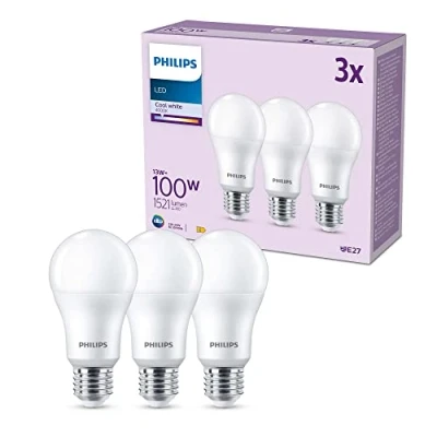 Bild av Philips LED multipack: 13W (100W), E27, A67, Kallvitt 4000 Kelvin, Frostad plast, 1521 lumen, Ej dimbar, 15000 timmar livslängd, 3 pack