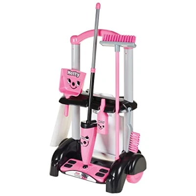 Bild av Casdon Henry &amp; Hetty leksak rengöringsvagn rosa lekset i design med mopp, kvast, sopskyffel och tillbehör för barn från 3 år