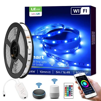 Bild av LE LED strip Alexa, 5M strips, IP20 Smart inkl. Fjärrkontroll, WiFi 5050 light chain för hem, kök, fest, TV, Kompatibel med Google Home