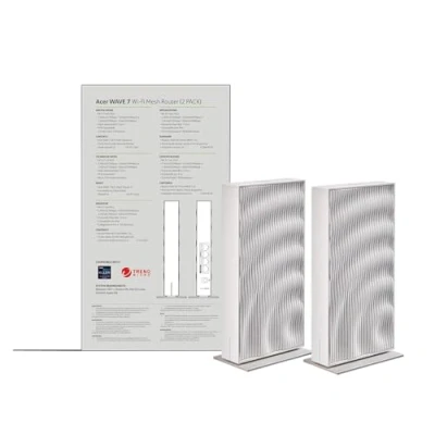 Bild av ACER Paket med 2 WiFi nätroutrar Connect W7, 7 upp till 6,4 Gbps, Mesh system, MLO, stöder 6 GHz/5 GHz/2,4 GHz och 320 MHz, flera Ethernet portar