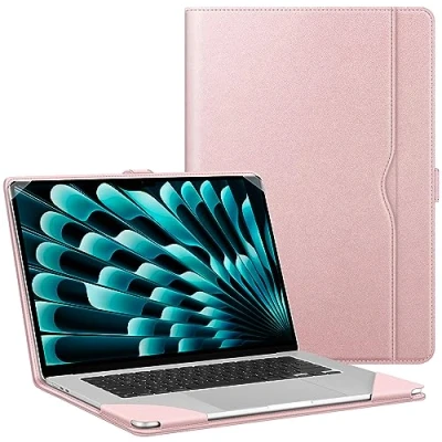 Bild av Fintie Ärmfodral kompatibelt med Macbook Air 15 tum A2941 (2023 Release), premium PU läder skyddande folio bokomslag för 15,3 M2 Liquid Retina skärm och Touch ID, roséguld