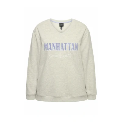 Bild av Ulla Popken Manhattan Sweetheart LONG Sleeve Sweatshirt, Storlek: 46/48, Light gray melange