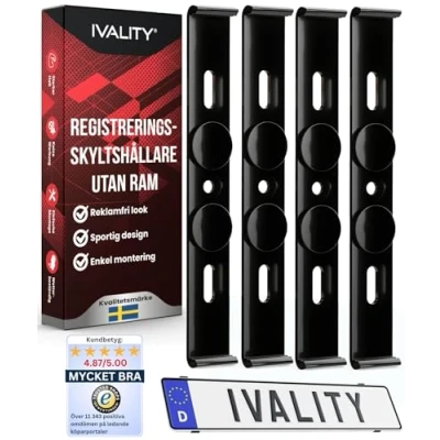 Bild av IVALITY® 2x Registreringsskylthållare utan ram osynlig registreringsskyltshållare registreringsskyltshållare, fordonsregistreringsskylthållare, ramlös tillverkad i