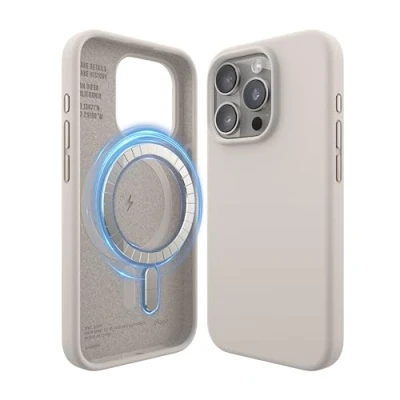 Bild av elago Magnetiskt SilikonFodral Kompatibelt med iPhone 15 Pro Fodral 6,1 tum, alla MagSafe Tillbehör Inbyggda Magneter, Mjukt Grepp Silikon, Stötsäker [sten]