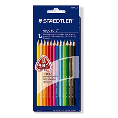 Bild av STAEDTLER Färgpennor ergo mjuka, ökat brottmotstånd, trekantigt, set med 12 briljanta färger, ABS system, halkfri mjuk yta, lämplig för barn enligt DIN EN71, FSC trä, tillverkad i Tyskland, 157 C12