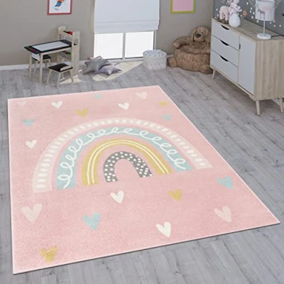 Bild av Paco Home Barnmatta Matta Barnrum Flickor Pojkar Olika Motiv Och Storlekar, Storlek:80x150 cm, Färg:Rosa Vit