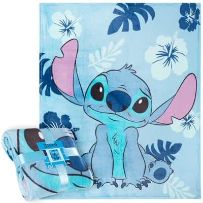 Bild av Disney Stitch fleecefilt 150 cm x 130 mysig sovrumsdekor (ljusblå söm)