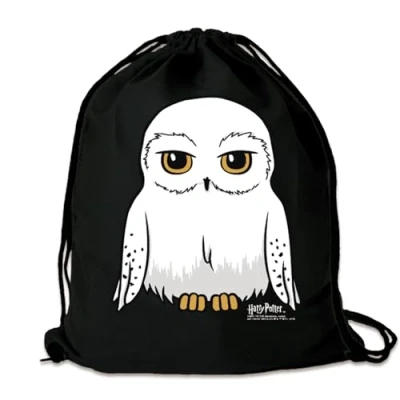 Bild av Logoshirt® Harry Potter uggla Hedwig jag tryckt gymväska tyg ryggsäck 100% bomull I AZO fri svart original licensierad design