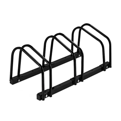 Bild av Relaxdays cykelställ, för 3 cyklar, av metall, med monteringsmaterial golv, H x B D: 27 67,5 33 cm, svart