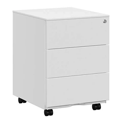 Bild av SONGMICS mobilt arkivskåp, låsbart, med 3 lådor, förvaringsdokument, brevpapper, förmonterat, för kontor, hemmakontor, 39 x 45 55 cm (L B H), vit OFC63WT