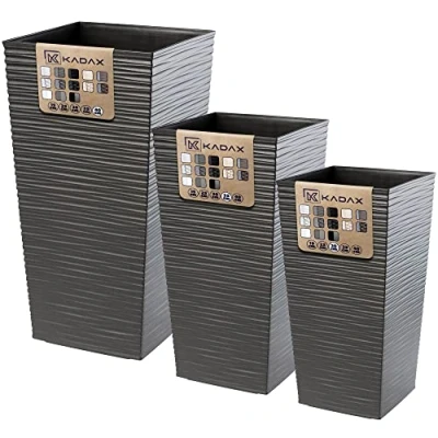 Bild av Kadax blomkruka set, av plast, väderbeständig för inomhus och utomhus, utomhusbruk, (grafit, set om 3 XXL)