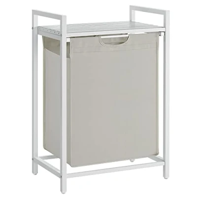 Bild av VASAGLE Tvättkorg, Tvättkorg med Hylla, Tvättlåda, Oxford Tyg Tvättväska, Utdragbar, Avtagbar, Metallram, 65 L, 50 x 33 72 cm, Vit BLH101W01