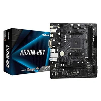 Bild av ASRock AMD Ryzen 3000 série 4000 (Prise AM4) carte mère compatible Micro ATX avec chipset A520 [Produit distributeur national agréé] A520M HDV