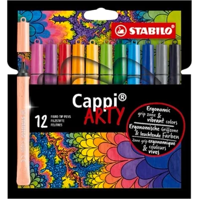 Bild av Tuschpenna STABILO Cappi ARTY förpackning med 12 blandade färger + 1 korkring