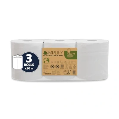 Bild av Papernet Simplify Centrefeed Carbon Neutral 420374 Rulle 3 90 m rena Cellulosa pappershanddukar, 2 lager, 450 stycken rullar på 19,6 x 20 cm