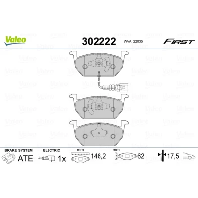 Bild av VALEO 302222 Jeu de plaquettes frein Essieu avant contact signal d&#039;usure inclus avec tôle anti bruit SEAT: Leon III 3/5 portes, ST