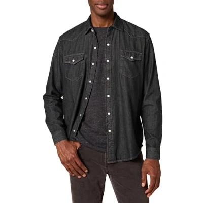 Bild av Amazon Essentials mäns normal passform långärmad denimskjorta, svart, X Small